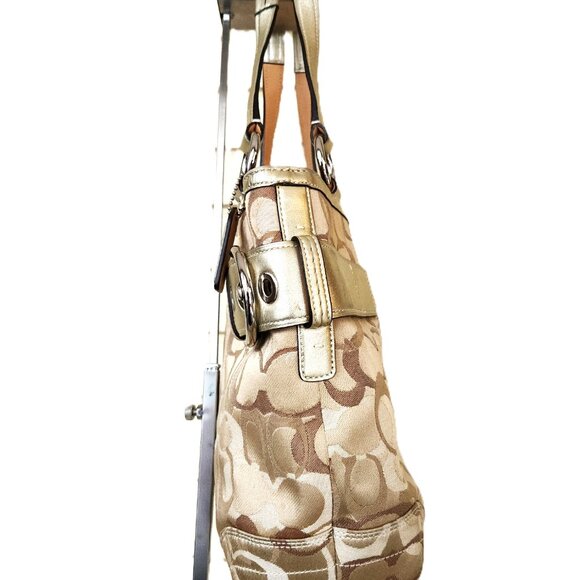 Like New Rare Coach Optic Metallic Gold & Tan Satchel Bag Handbag Purse - Picture 5 of 15